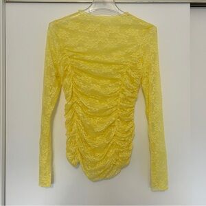 Lace Ruched Long Sleeve Top yellow